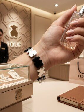 TOUS Black Onyx & Sterling Silver Bear Link Bracelet 925 Toggle Clasp